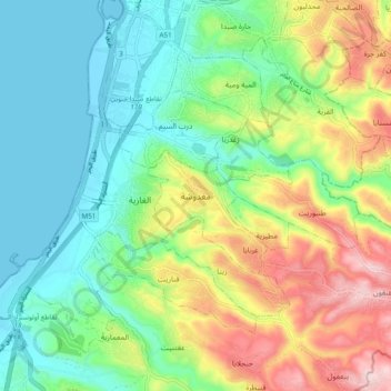 Maghdoucheh topographic map, elevation, terrain