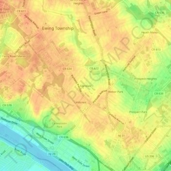 Glendale topographic map, elevation, terrain