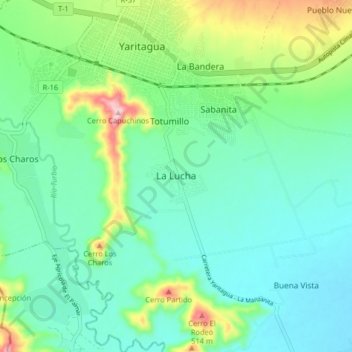 La Lucha topographic map, elevation, terrain