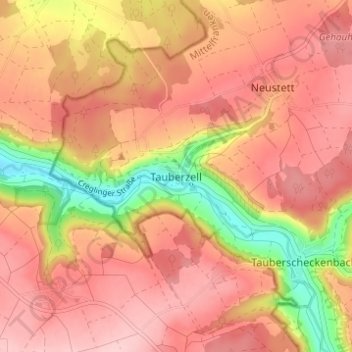 Tauberzell topographic map, elevation, terrain