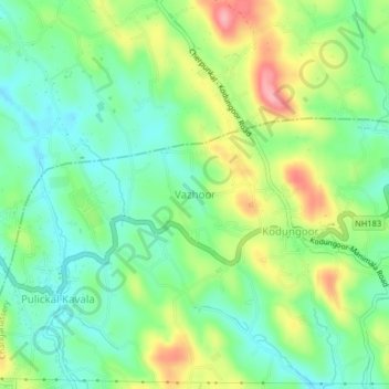 Vazhoor topographic map, elevation, terrain