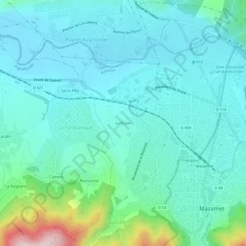 La Prade topographic map, elevation, terrain