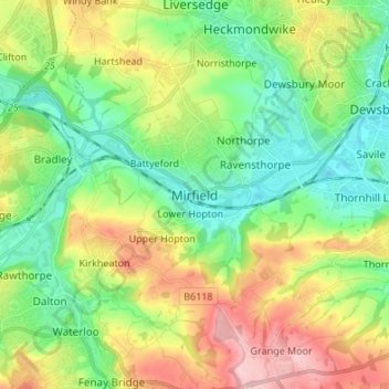 Mirfield topographic map, elevation, terrain