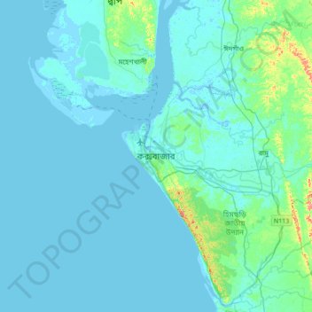 Cox's Bazar topographic map, elevation, terrain