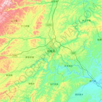 Fenghuang topographic map, elevation, terrain