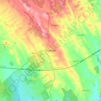 Alandroal topographic map, elevation, terrain