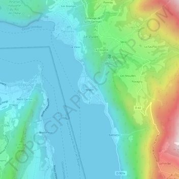 Angon topographic map, elevation, terrain