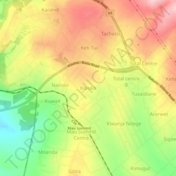 Kiboko topographic map, elevation, terrain