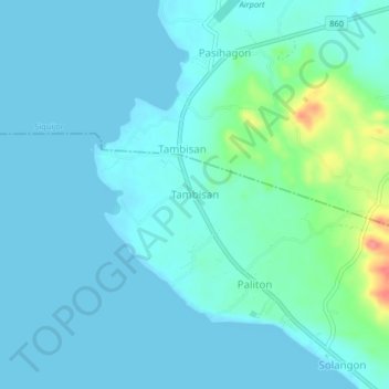 Tambisan topographic map, elevation, terrain