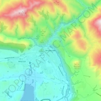 Arrowtown topographic map, elevation, terrain