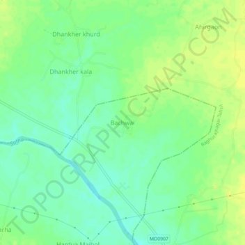 Bachwai topographic map, elevation, terrain