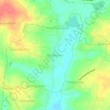 Vembanoor topographic map, elevation, terrain