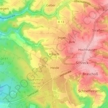 Albach topographic map, elevation, terrain