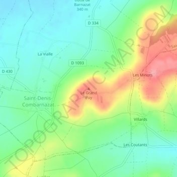 Saint-Denis-Combarnazat topographic map, elevation, terrain