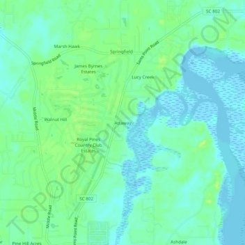 Attaway topographic map, elevation, terrain