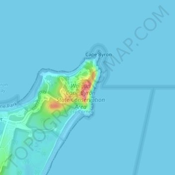 Cape Byron Lighthouse topographic map, elevation, terrain