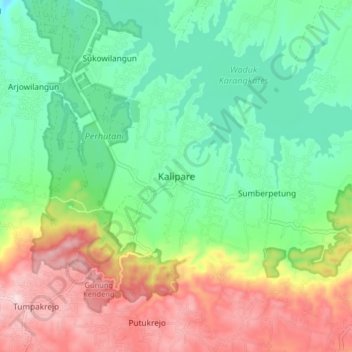 Kalipare topographic map, elevation, terrain