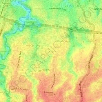 Abadijaya topographic map, elevation, terrain