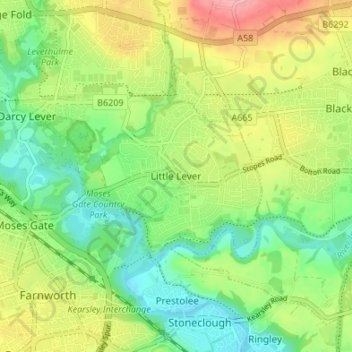 Little Lever topographic map, elevation, terrain