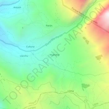 Huandoy topographic map, elevation, terrain