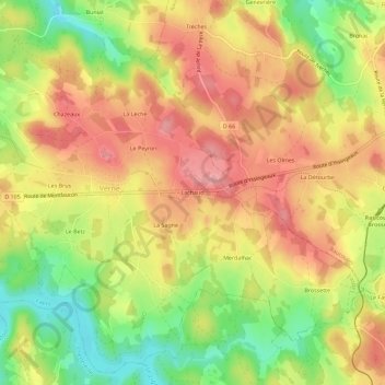 Lachaud topographic map, elevation, terrain