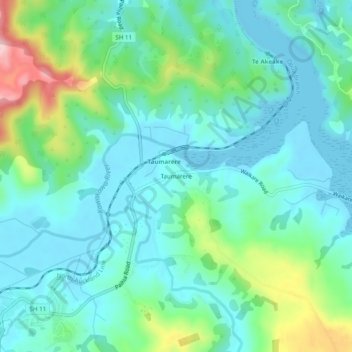 Taumarere topographic map, elevation, terrain