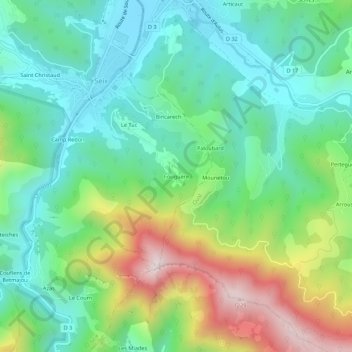 Fouguère topographic map, elevation, terrain