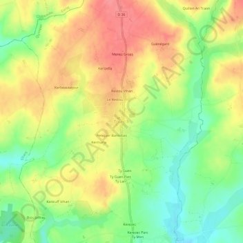 Tourc'h topographic map, elevation, terrain