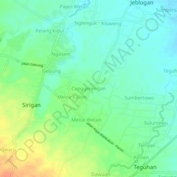 Cenggerengan topographic map, elevation, terrain