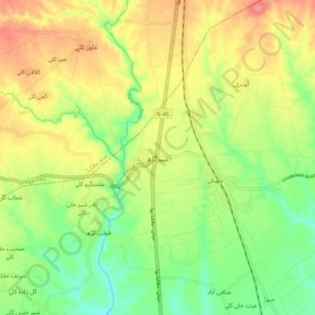 Shergarh topographic map, elevation, terrain