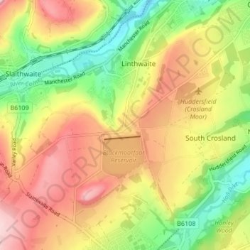 Blackmoorfoot topographic map, elevation, terrain