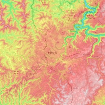 Beckley topographic map, elevation, terrain