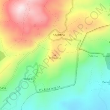 O Picouto topographic map, elevation, terrain