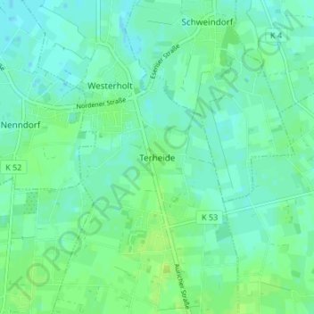 Terheide topographic map, elevation, terrain