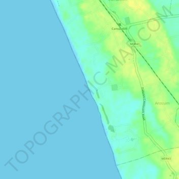 Arossim Beach topographic map, elevation, terrain