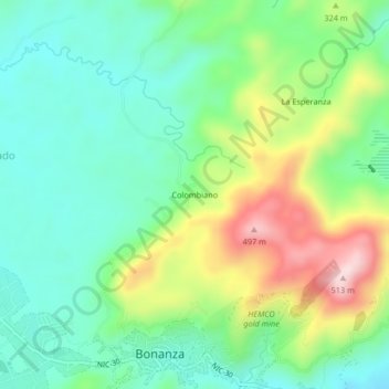 Colombiano topographic map, elevation, terrain