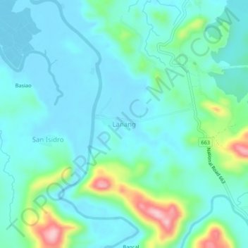 Lanang topographic map, elevation, terrain