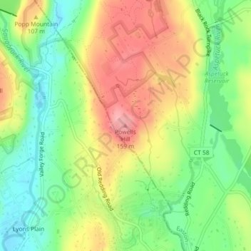 Powells Hill topographic map, elevation, terrain