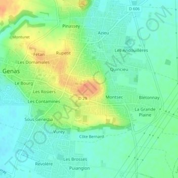 Fort de Genas topographic map, elevation, terrain