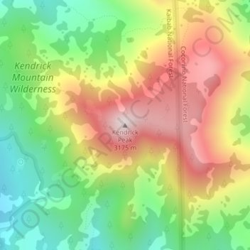 Kendrick Peak topographic map, elevation, terrain