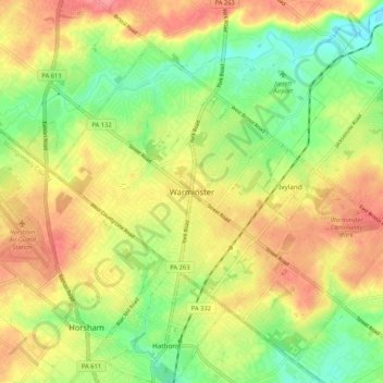 Warminster topographic map, elevation, terrain