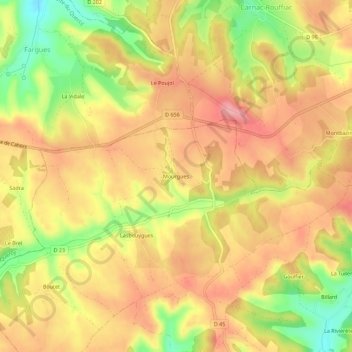 Mourgues topographic map, elevation, terrain