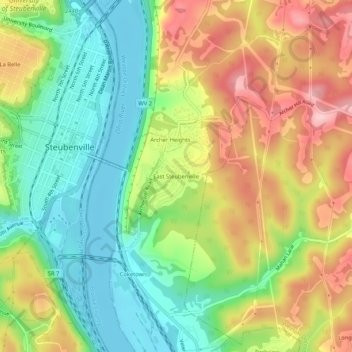 East Steubenville topographic map, elevation, terrain