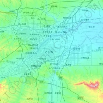 District de Luolong topographic map, elevation, terrain