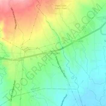 Sinaragan topographic map, elevation, terrain