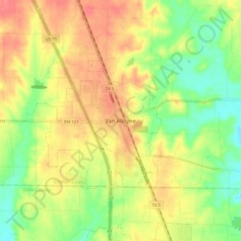 Van Alstyne topographic map, elevation, terrain