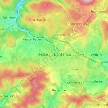 Hessisch Lichtenau topographic map, elevation, terrain