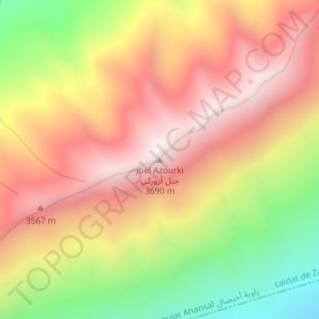 jbel azourki topographic map, elevation, terrain