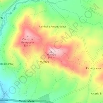 Malhão topographic map, elevation, terrain