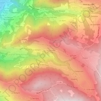 Le Carnival topographic map, elevation, terrain